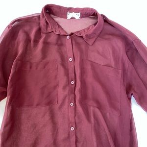 Garage Burgundy Sheer Blouse